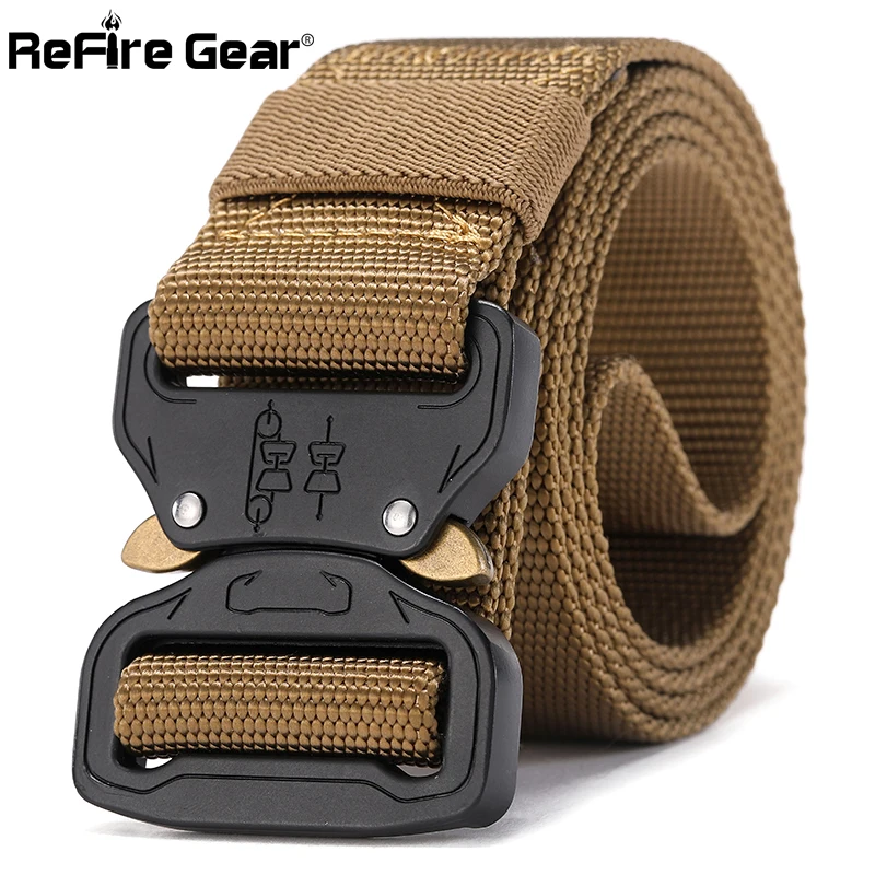 ReFire Gear-cinturón táctico de combate militar para hombre, de liberación rápida hebilla de Metal, cinturón del ejército SWAT de alta resistencia, cinturón de cintura de nailon duradero de 3,8 cm