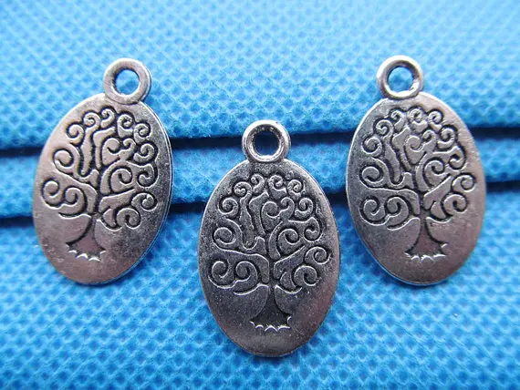 50pcs Antique Silver tone/Antique Bronze Filigree Lucky Wish Tree of Life Oval Bracelet Pendant Charm/Finding,DIY Accessory