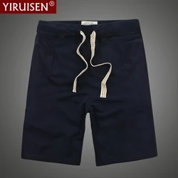 Yiruisen cor sólida 100% algodão marca masculina roupas casuais shorts com cordão calças curtas verão basquete shorts boardshort