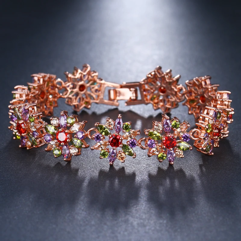 EMMAYA Gorgeous Rose Gold Color Multi CZ Bangles Bracelets Fashion Flower Shape Bracelets for Women