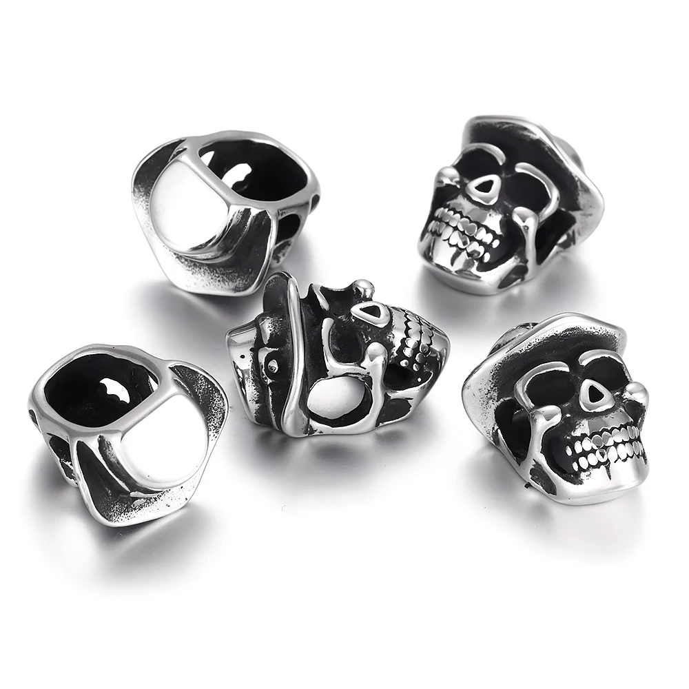 Stainless Steel Hole 6mm Paracord Knife Lanyard Beard Beads Large Slide Skull Charm Pendant DIY Making Handmade Bracelet