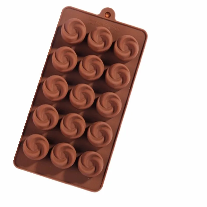 1PCS Silicone Ice cube 15 lattices rose flower shape swirls chocolate molds cake moulds for baking tools