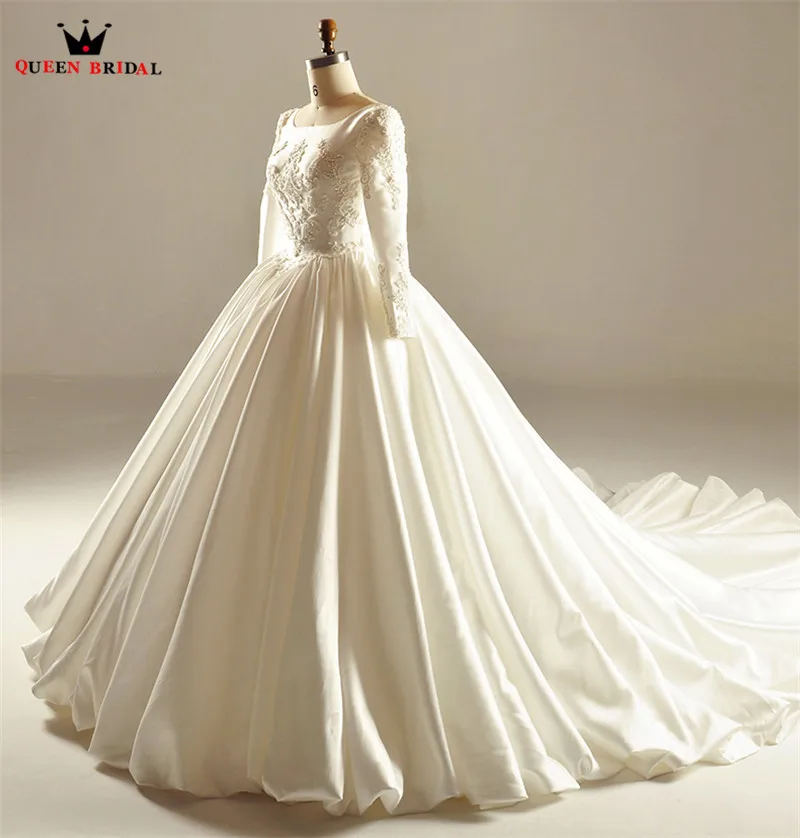 

Empire Long Sleeve Satin Lace Beading Luxury Vintage Wedding Dresses New 2023 Real Photo Wedding Gown Custom Made XH24