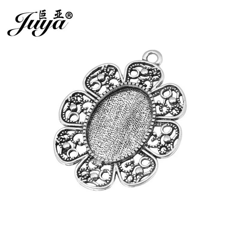 

JUYA 10pcs/lot 18x25mm Flower Lace Pendant Blank Settings Cabochons Bases Bezel Trays Fit Glass Cabochon Cameo DIY Necklace