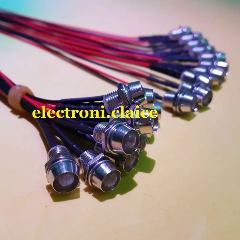 5mm 12V colorful pre-wired LED Metal Indicator Pilot Dash Light Lamp Wire Leads 20pcs