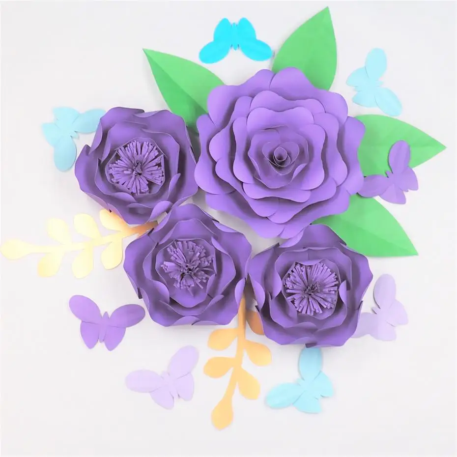 

2018 Set of 4 Giant Paper Flowers 6 Leaves 8 Butterflies Wedding Backdrops Shopping Mall Baby Nursery Decorations Mix Sizes