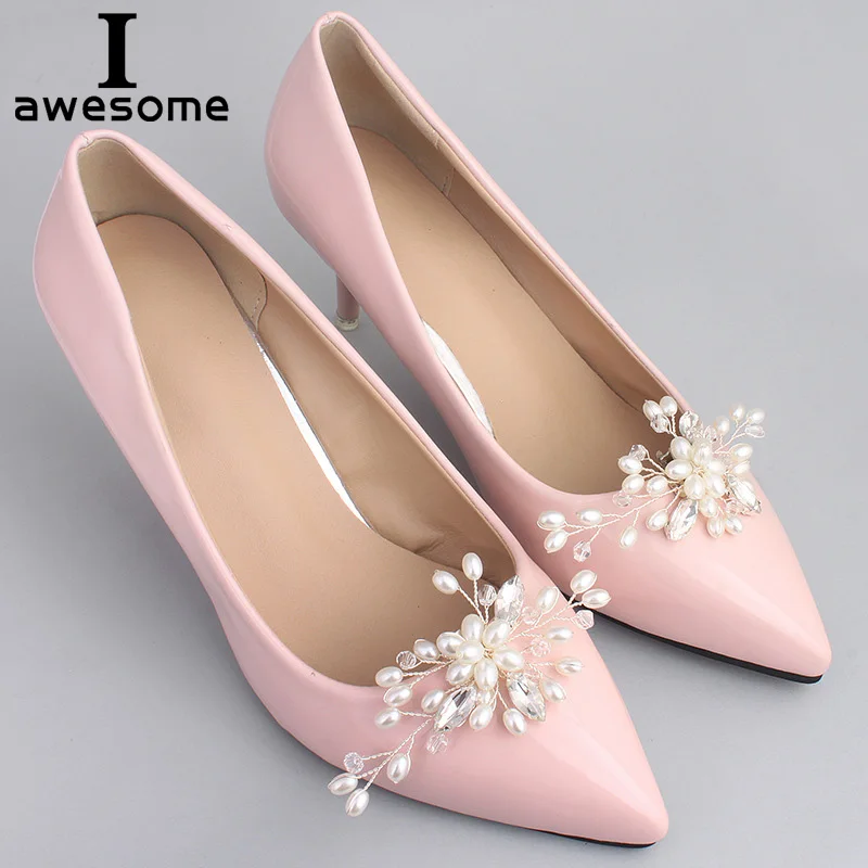 1 Pair Pearl Decorative Beautiful Noble Shoe Clips Beaded Charm Elegant Flower Fashion Wedding Shoes Decorations Accessories