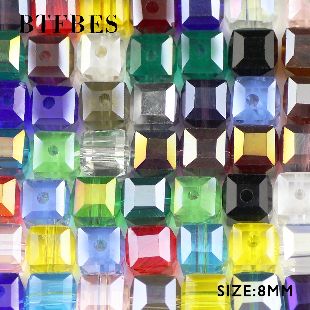 BTFBES 8mm Shaped Square Beads 30pcs Austrian Crystal Loose Bead Glass Ball for Jewelry Bracelet Necklace Making DIY Accessories