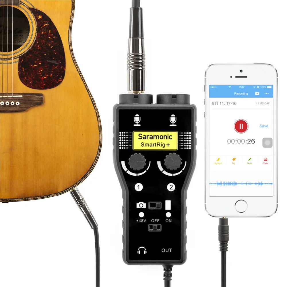 Saramonic-Préamplificateur petaudio SmartRig, microphone XLR, 6.3mm, JESmartphone, iPhone, YouTube, Streaming statique