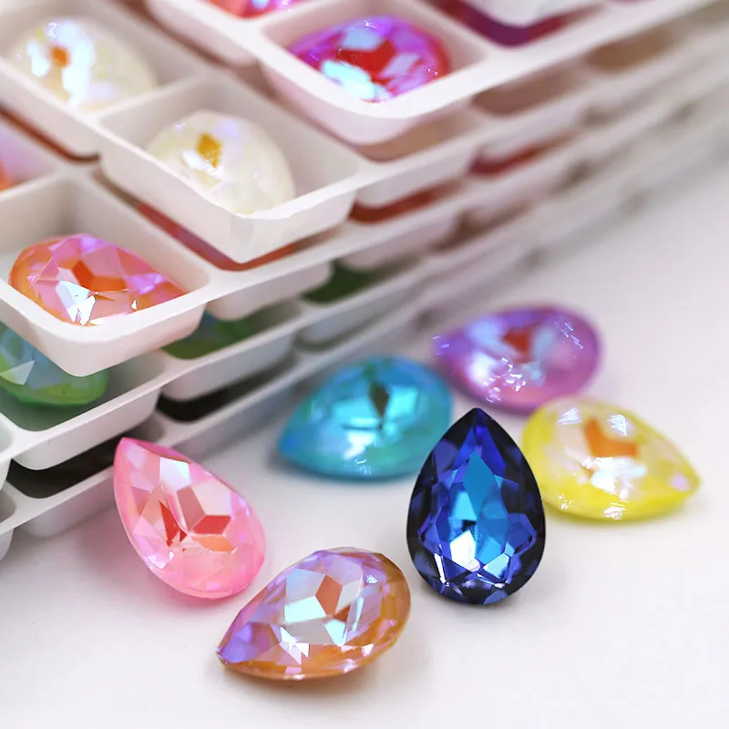 Jewelry Making Teardrop Shape Mocha Fluorescence Pointback Crystal Strass Glass Rhinestones For Earrings/Nail Decorations