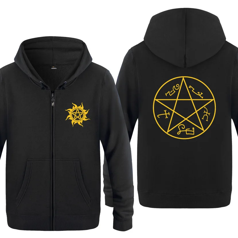 Supernatural Pentacle Magic Circle Hoodies Men Fleece Long Sleeve Zipper Jacket Sweatshirt Fitness Tracksuit Moleton Masculino