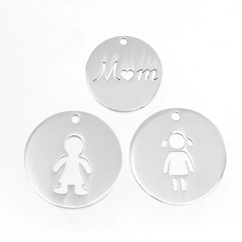 

Simsimi family boy girl charms Mom son daughter pendant Stainless steel personalized blank charm mirror polish pendant 50pcs