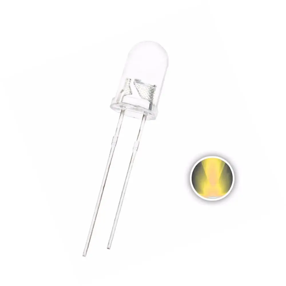 

100PCS, 5MM Warm White DIP LED, Water Clear, Ultra Bright, 3000K-3500K, 20mA, 3V, F5 WW