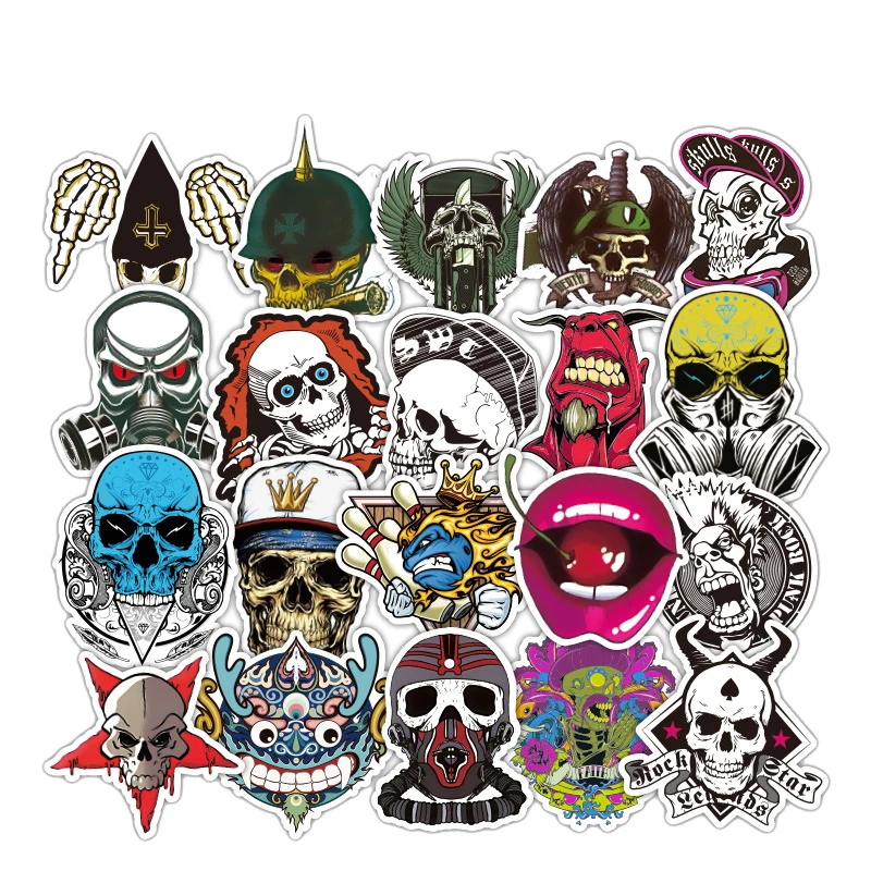 52 PCS Cartoon Anime Skull Sticker Funny Sticker Notebook Halloween Theme Ornament Decoration