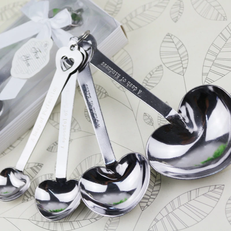 

50 pcs Measuring Spoon in White Gift Box Love Wedding Favors of Simply Elegant Heart Shaped Stainless Steel Spoon