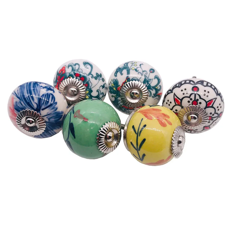 6x China Ink Painting Look Vintage Ceramic Door Knobs Cupboard Drawer Pull Kitchen Cabinet Door Wardrobe Handles Diy Home Decor