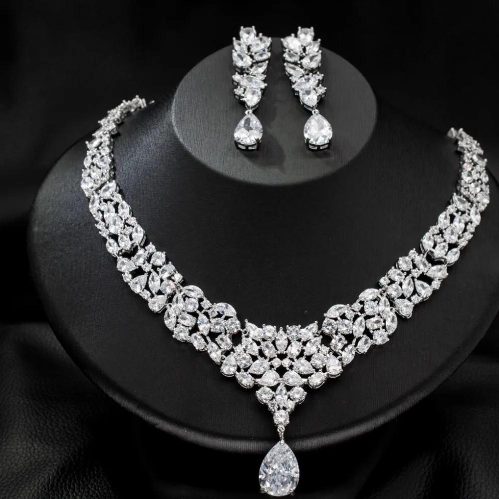 

SEP New Full CZ Cubic Zirconia Wedding Bridal Necklace Earrings Set for Women Girl Jewelry CN10087