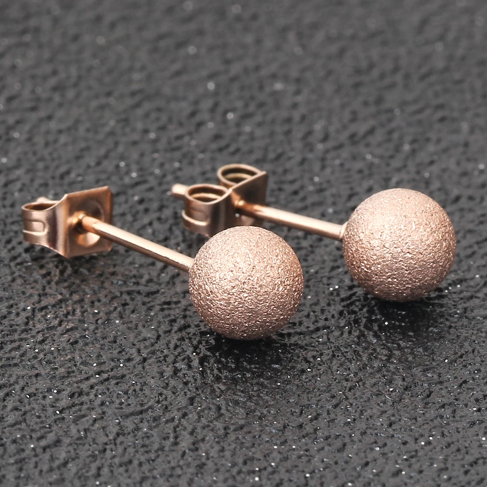 Classic Style Size 6mm 8mm Stainless Steel Ball Earrings Rose Gold-Color Plating Stud Earrings For Women