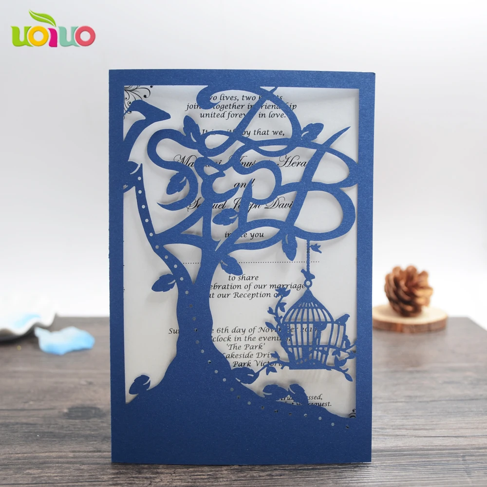 free shipping 10set/lot Elegant Laser Cutting birdcage Customized Printing Marriage Invitations+Envelope Convites Casamento