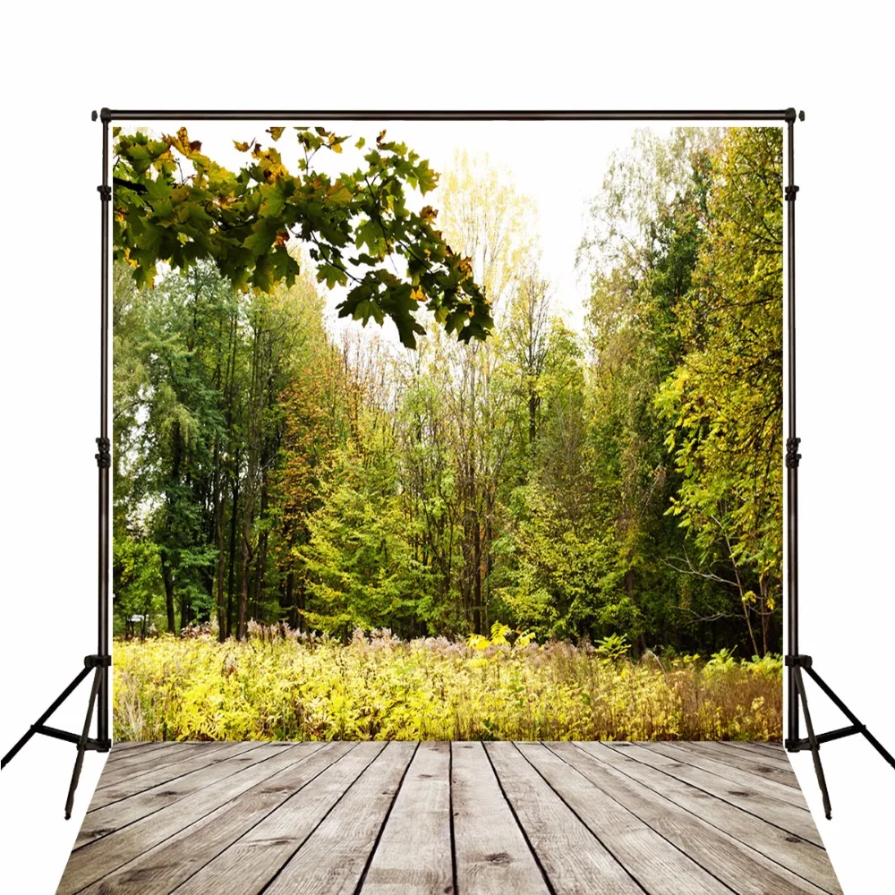 

VinylBDS Scenes Photograph Backgrounds wooden floor Photographic Backgrounds Green Trees Grass Photo Backdrops for Photo Studio