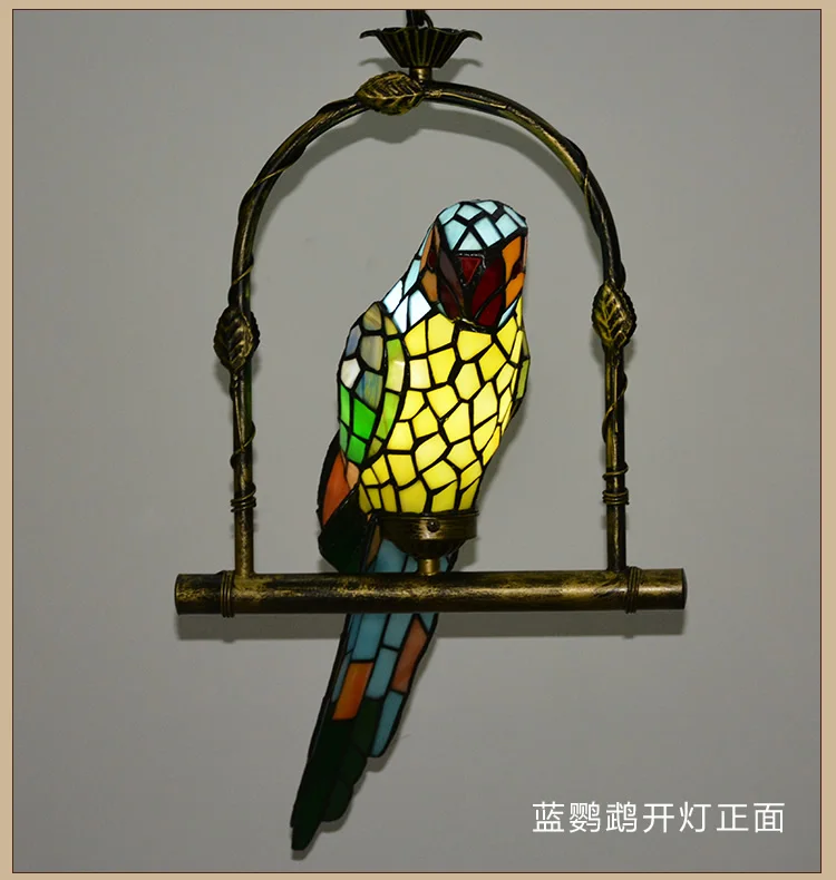 Stained Glass Parrot Bird Pendant Light Child Bedroom  Lamps Balcony Outdoor Home Decoration Kid's Room Lighting Creative Gift