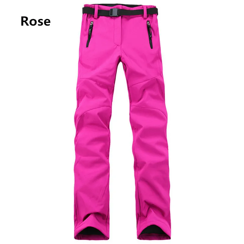 Women\'s outdoor autumn and winter soft shell pants Casual riding warm fleece pants Hiking pants ski waterproof pants