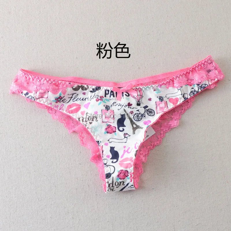 Cute Sexy Girl XXS-L Harajuku Kawaii Fresh Pink Cat Lace Floral Low Rise Briefs G string Underwears Thongs