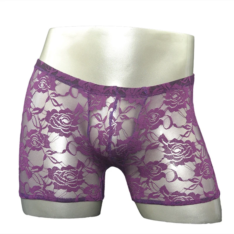 セクシーなゲイメンズランジェリー薄手のレースのボクサーパンツバラの花の下着パンツ男性のパンティーとバルジポーチ気を付けろ