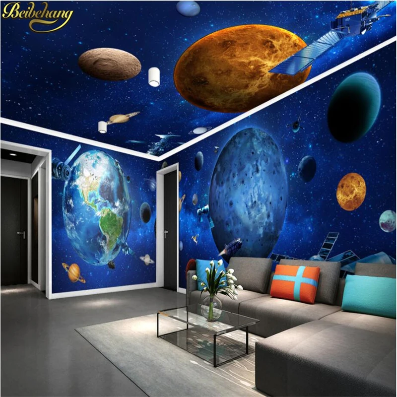 

beibehang Custom Cosmic Galaxy Earth 3D Wallpapers for Wall Paper Vintage Decorative mural Painting living room Home Improvement