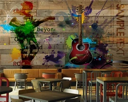 beibehang Custom fashion 3d wallpaper retro nostalgic rock music board guitar background papel de parede wall papers home decor