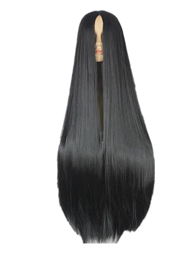 Fei-Show Black Wig 100CM/40 Inches Synthetic Heat Resistant Fiber Long Halloween Carnival Costume Cos-play Straight Hair