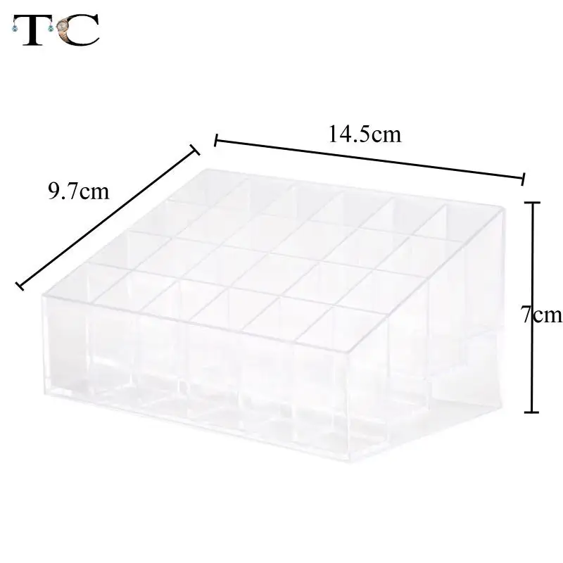 Estuche trapezoidal transparente para exhibición de maquillaje, estuche organizador de cosméticos, soporte de exhibición de lápiz labial, acrílico transparente, 24 unidades