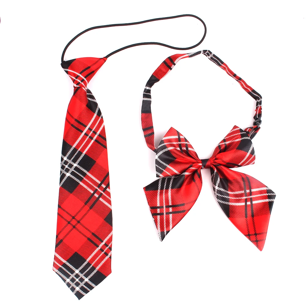 Rubber String Necktie For Girls and Boys Polyester Plaid Neck Tie for Children Suits Skinny Ties Slim Men Tie Gravatas