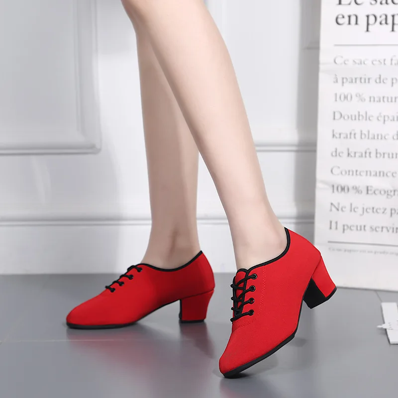 Latin Shoes Woman Soft Bottom Square Dance Adult Teachers With Modern Standard Waltz Dance Shoes Sneaker Leather Cloth Shoes