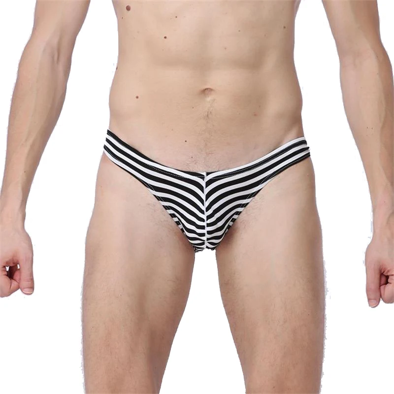 Mens Sexy Striped Underwear Briefs Men Low Waist U Convex Penis Pouch Brief Underwear Men Stretch Breathable Briefs