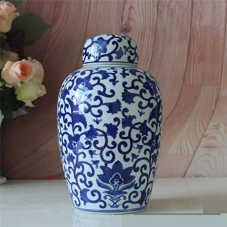 Modern Chinese Style! Jingdezhen Ceramic jar Blue And White Porcelain Storage pot Decorated With Modern Soft Furnishing