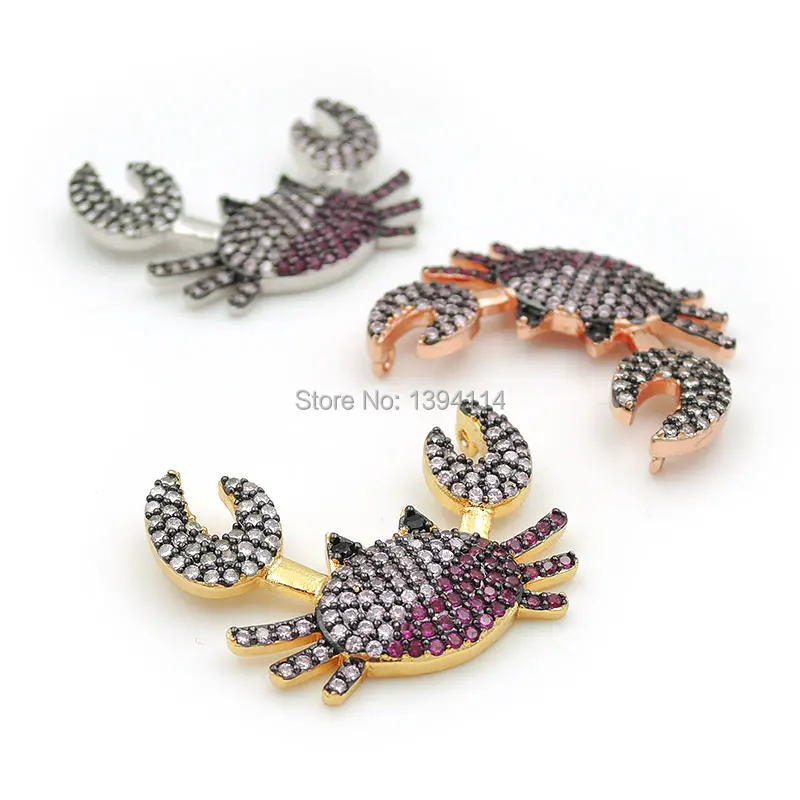 

26*20*4mm Micro Pave Clear&Red CZ Crab Charm Of Double Circles Fit For Women As Necklaces Accessory