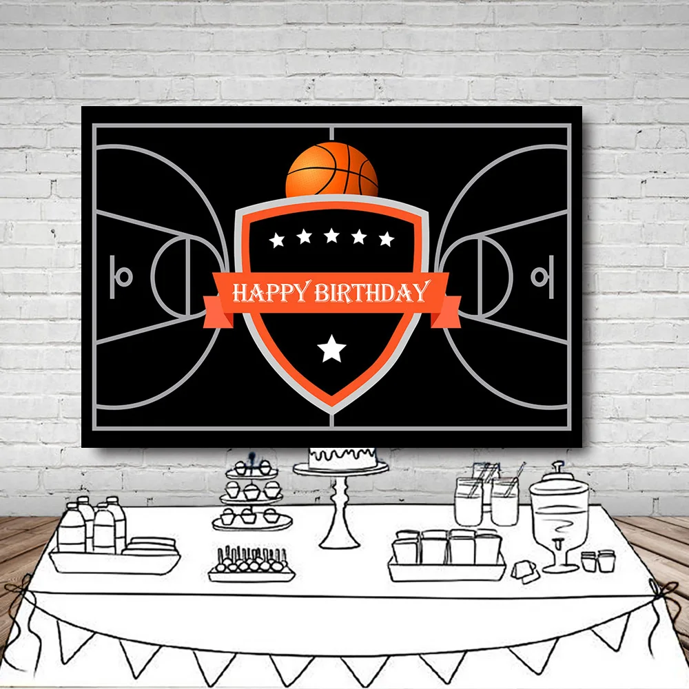 

Photography backdrop Black basketball court theme children Birthday celebration background for photo studio camera fotografica