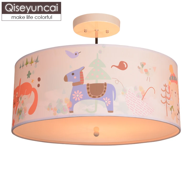 

Qiseyuncai American pastoral cute warm children's room chandelier creative simple boy girl bedroom cartoon wooden horse lighting