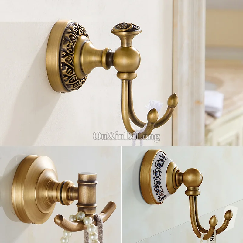 

Antique Brass Robe Hooks Bathroom Hooks for Towels in Rails Clothes Hook Luxury Cloth Hangers Bath Hardware Decoration GD08