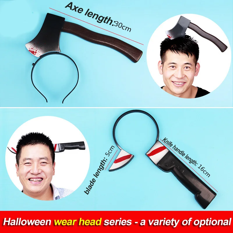 Halloween props strange funny terrorist tricky props wear head axe nail trick