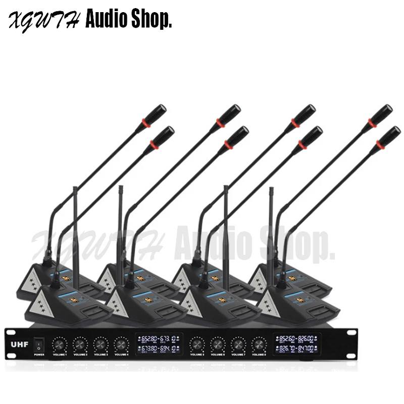 Audio 8 Desktop Wireless Digital Gooseneck Conference Meeting Room Radio Microphone System 8 Table Mic Unit Profession