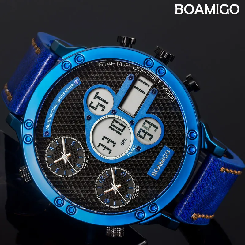 BOAMIGO Mens Watches Top Luxury Brand Men Sports Watches Quartz LED Digital 3 Clock Male Blue Military Watch relogio masculino