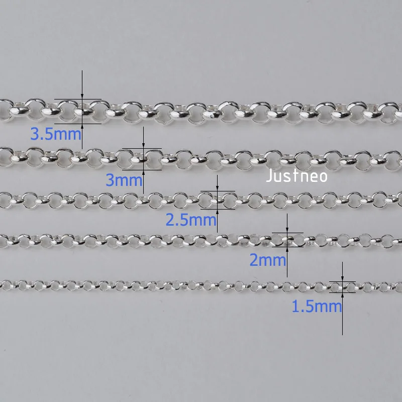 Solid 925 Sterling Silver Rollo/Rolo Chain Loose Rope Link for Jewelry Diy Components and Findings