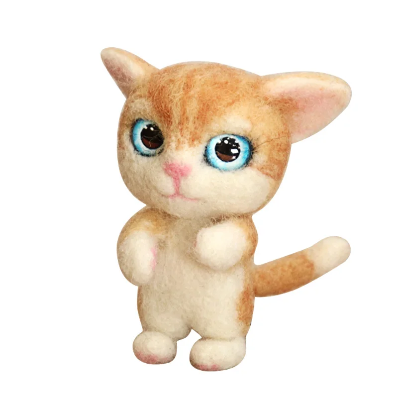 Non-Finished Felt kit Lovely Naughty Cat Wool Needle Felting DIY Handcarft Decoration For Home Wedding Women Girls Birthday Gift