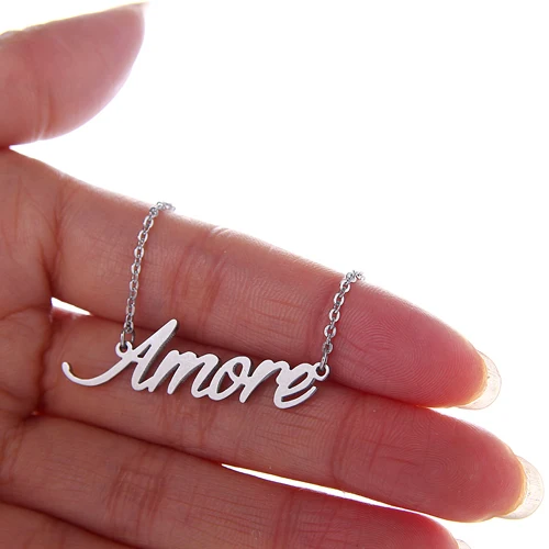 Amore Name Necklace for Women Script Pendant Stainless Steel Popular Nameplate Letters Jewelry NL2424