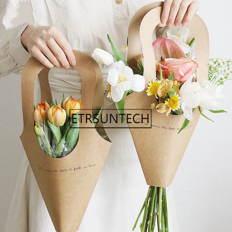 

100pcs Kraft Paper Flower Bag English Alphabet Tote Bag Flowers Valentine's Day Father's Day Flower Bag