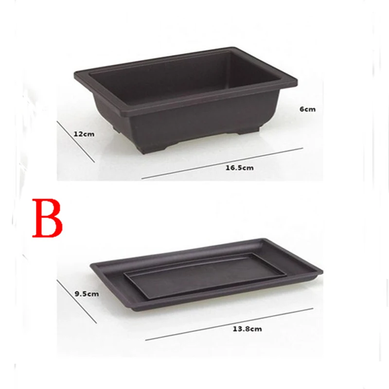 1Set Flower Pot + Tray Balcony Square Flower Bonsai Bowl Nursery Basin pots Planter Imitation Plastic Rectangle Flower Pots