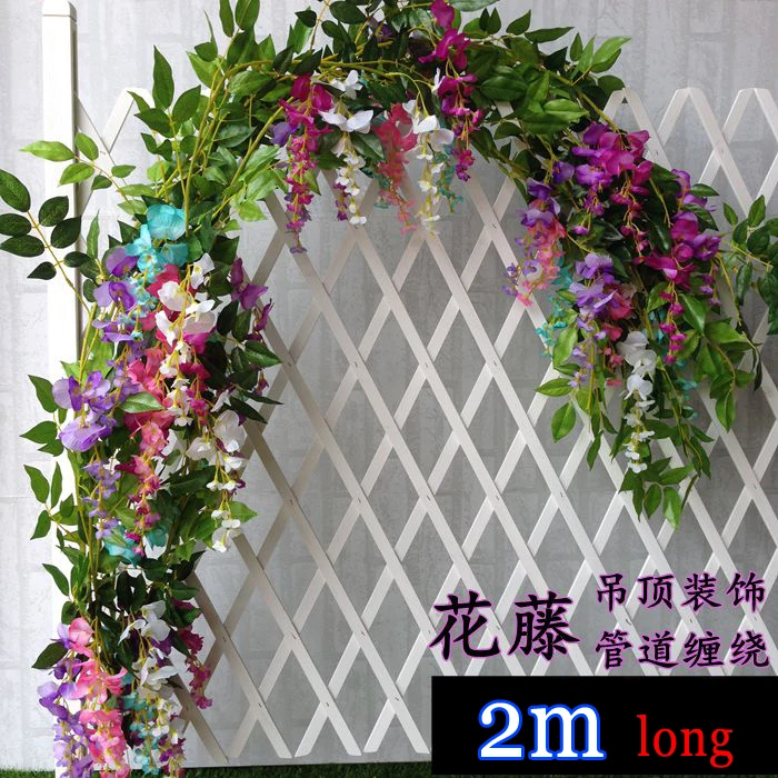 2M longer artificial wisteria flowers wedding arch decorative flowers home flower vine fake rattan marrige party supplies 5PCS