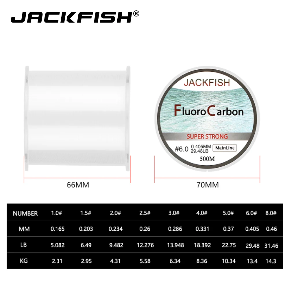 Jackfish-超強力な釣り糸500m,フルオロカーボン,フライライン,澄んだ水,ペスカ